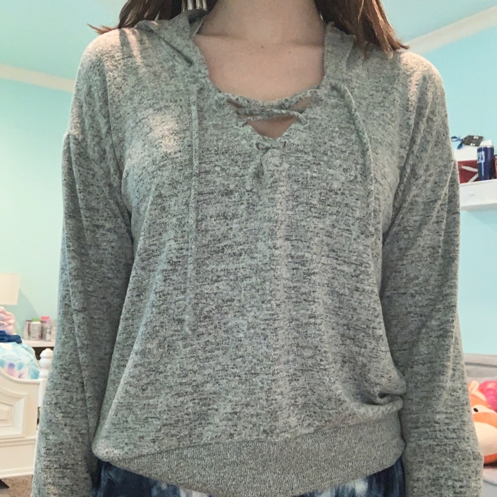 Shoelace Pajama Shirt with Hoodie